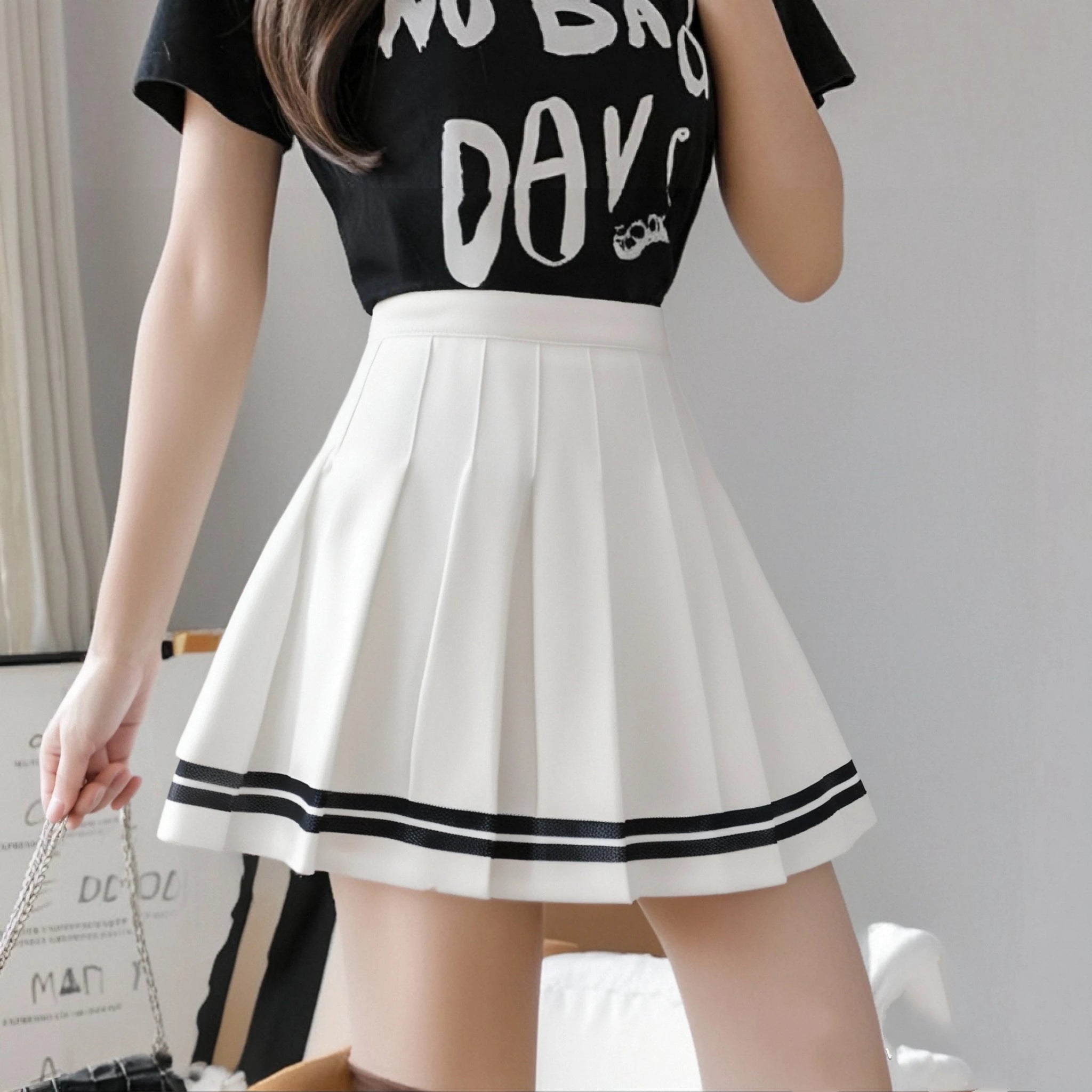 Vintage Patchwork-Rock im koreanischen Stil Harajuku JK Schwarze Faltenröcke Gothic Streetwear High Waist Minirock Damen Punk Rock Hauptbild
