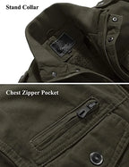 MAGCOMSEN Herren Fleecejacken Windbreaker Mäntel Herbst Winter Thermo Bomberjacken Multi-Taschen Stehkragen Motorradjacke