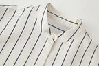 HH Women 2026 New Fashion Versatile Beige Striped Puffy Sleeve Shirt+High Waisted Loose Pleated Casual Long Pants Two Piece  Set