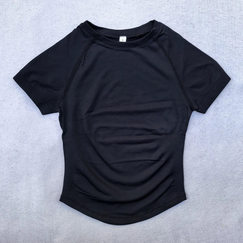 Nahtloses Yoga-Top für Damen Kurzarm Gym Crop Top Leichtgewichtige Yoga-Shirts Fitness-Gym-Shirts Elastische Sport-Shirts