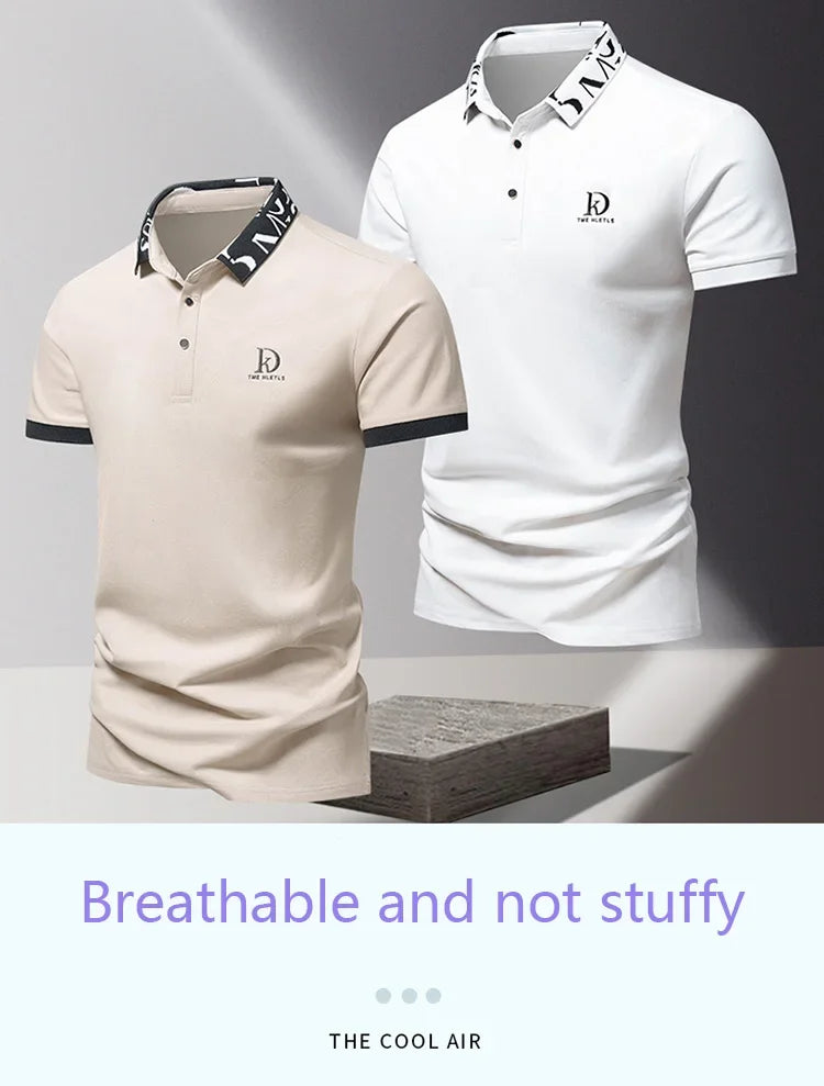 Sommer Herren-Poloshirt modisches Eisseide schnell trocknendes Kurzarm-T-Shirt einfarbig locker sitzendes Businesskragen-Oberteil