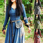 LisdinoMittelalterliches Kleid Damen Langarm Maxirobe Vintage Elfenkleid Renaissance Keltisch Wikinger Gothic Cosplay Kostüme