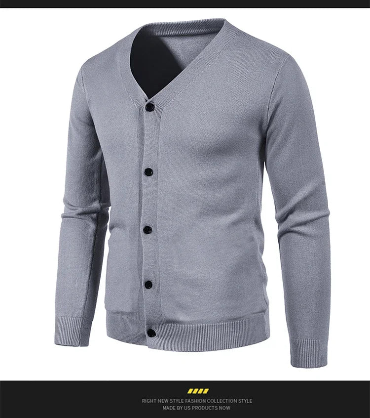 2024 M-5XL Herbst Herren Strickjacke Dünner V-Ausschnitt Basic Elastisch Slim Fit Dünner Pullover Einfarbig Freizeit Vielseitige Jacke
