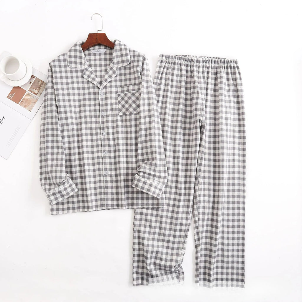 Herren-Hausanzüge Langärmelige Hosenanzüge für Herbst und Winter Pyjamas für Herren Flanell Kariertes Design Pyjamas für Herren