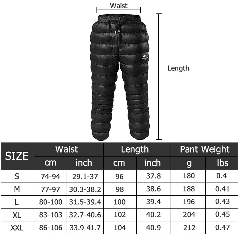Naturehike Gänsedaunen- & Entendaunenhosen für Damen und Herren, Winterwanderhosen, Outdoor-Skihosen, Camping-Trekkinghosen, verdickte, wasserdichte Hose