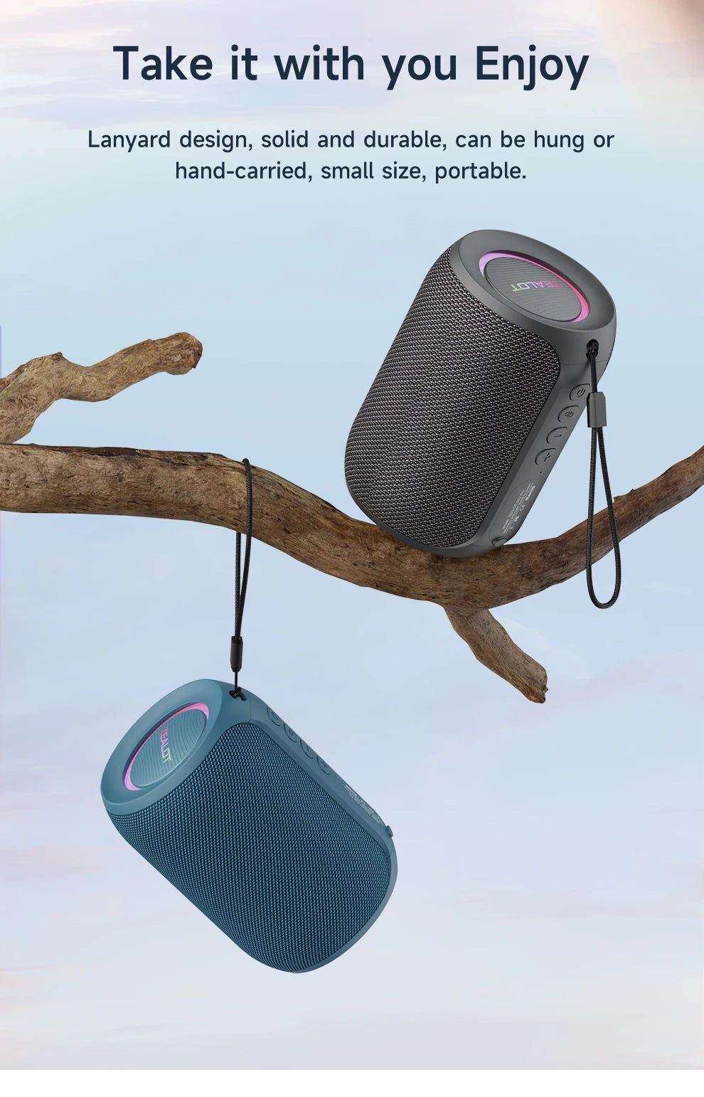 ZEALOT-S32PRO Tragbarer Bluetooth 5.2 Lautsprecher Outdoor Wasserdichter Kabelloser TWS Mini-Säulenlautsprecher Outdoor TF-Karten Boombox