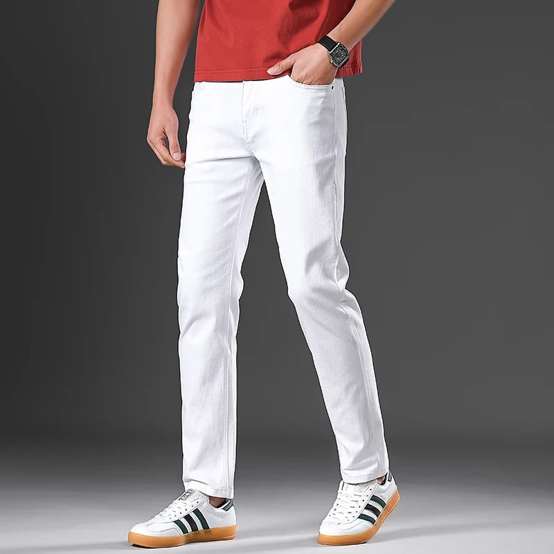 2026 98 % Baumwolle Elastische Baumwolljeans Herren Frühling Slim Straight Denim Hose Komfort Große Größe Koreanische Business Casual Hose