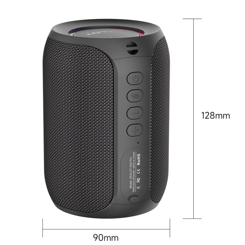 ZEALOT-S32PRO Tragbarer Bluetooth 5.2 Lautsprecher Outdoor Wasserdichter Kabelloser TWS Mini-Säulenlautsprecher Outdoor TF-Karten Boombox