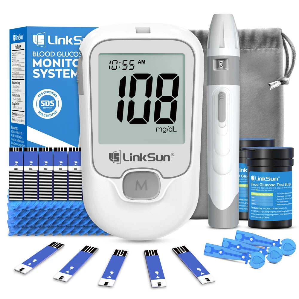 LinkSun G-425-1 Blutzuckermessgerät-Kit 50/100 Stück Teststreifen Lanzetten für Diabetes-Monitor Digitales Glukometer Blutzuckermessgerät