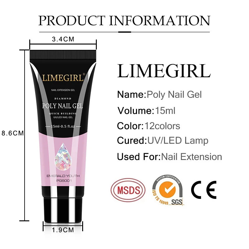 LIMEGIRL Nagelkunst-Set Poly-Nagelgel-Verlängerungs-Soak-Off-Gel-Set Nagelkunst-Acrylgel-Lack-Set für Anfänger Halbpermanentes Gel So