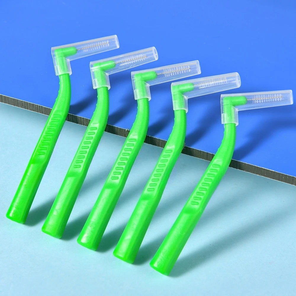 100x L-förmige Interdentalbürste mit Draht für Zahnspangen, Interdentalbürste, kieferorthopädische Zahnbürste, weiche Borsten, Mundpflege