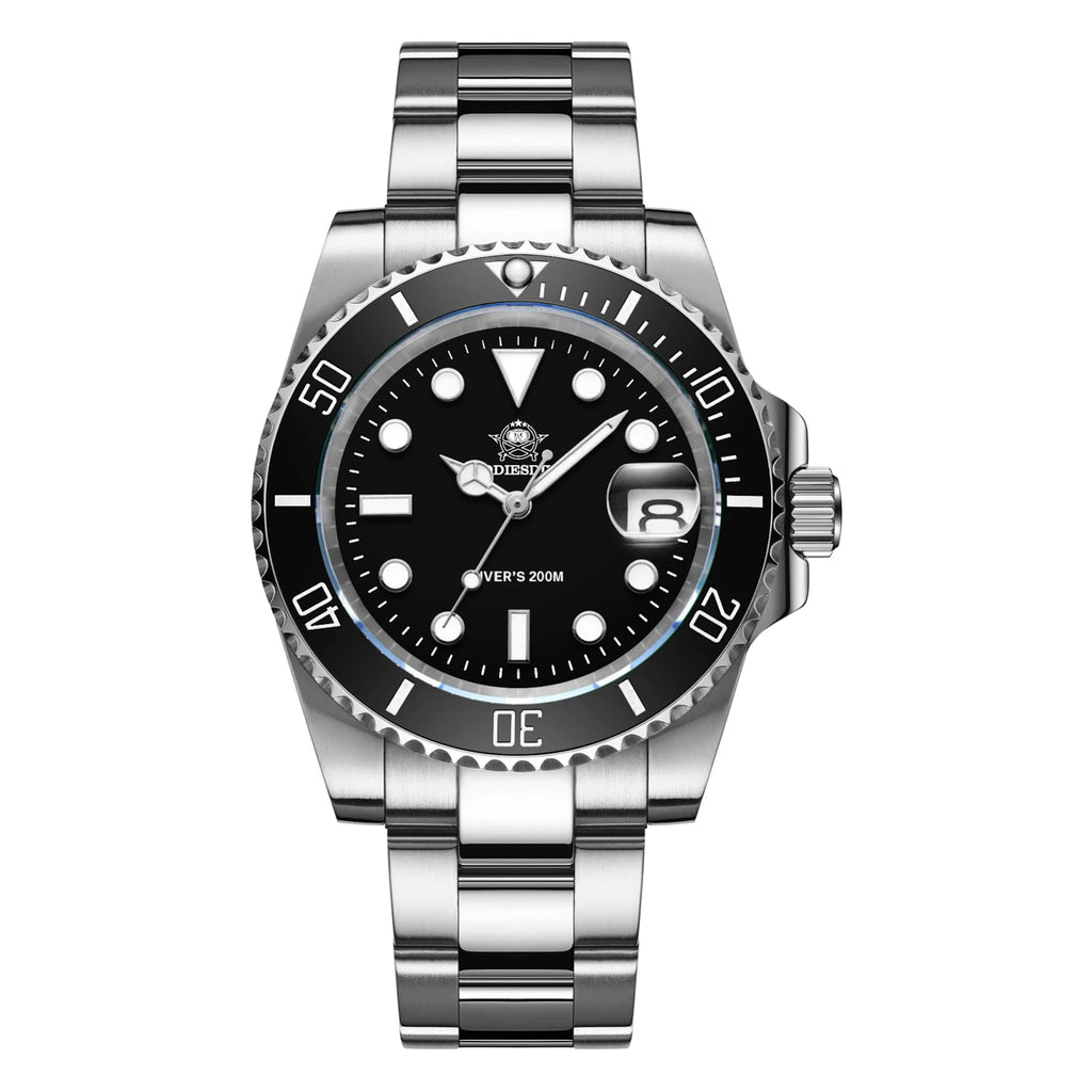 ADDIESDIVE Herren-Uhr klassisch mit Keramiklünette 200m wasserdicht Freizeit Quarz-Uhr BGW9 Blaue Leuchtzeiger Geschenk-Uhr MY-H3-2