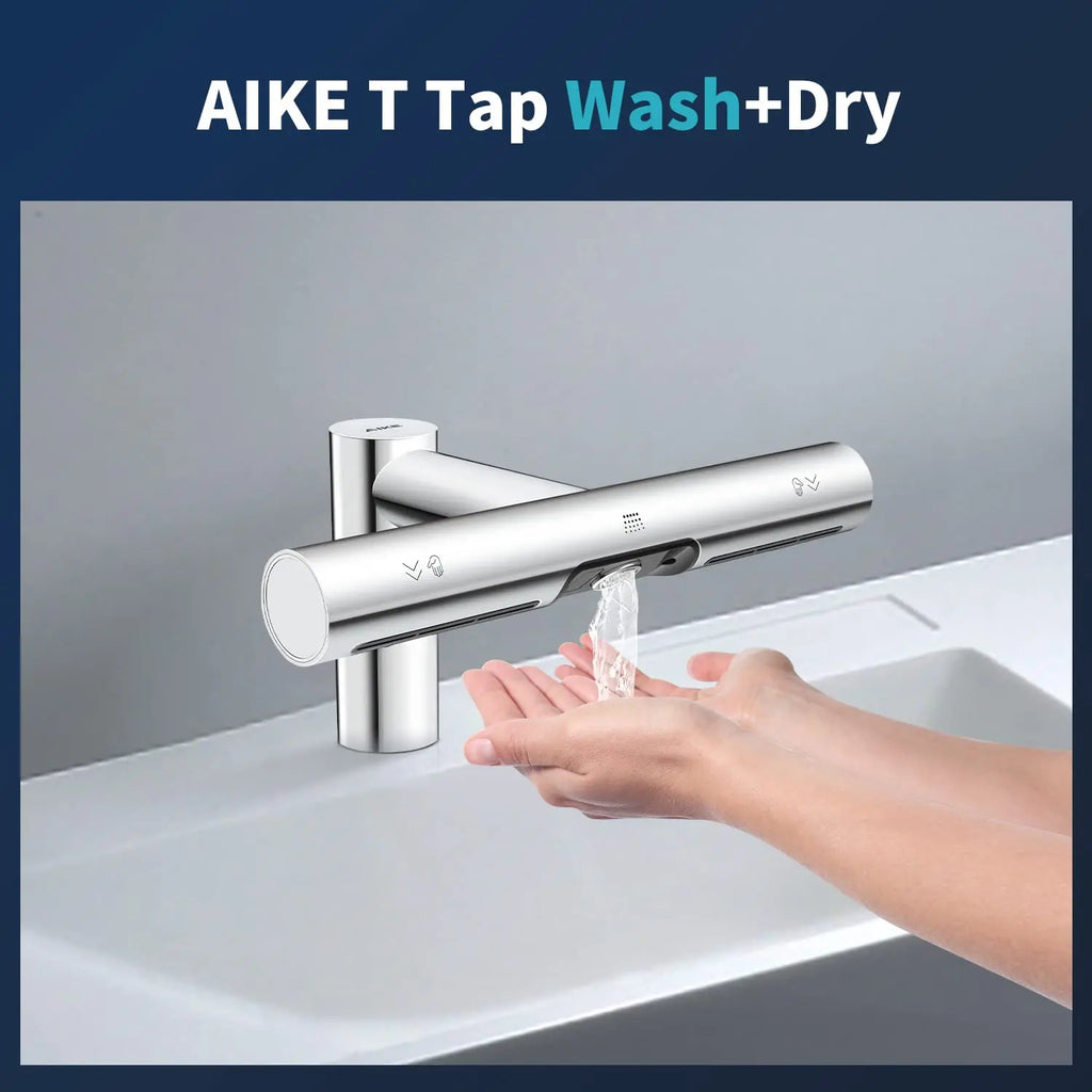 AIKE Airblade Wasserhahn Händetrockner Automatische Bad Händewasch- und Trockenmaschine Waschraum Armaturen Luft Wasserhahn Leistungsstarker Händetrockner