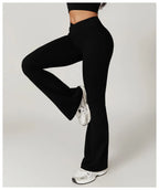 Crossover Flare Yoga Leggings für Damen High Waist V Cross Schlaghose Bauchkontrolle Yogahose Weites Bein Fitness Leggings