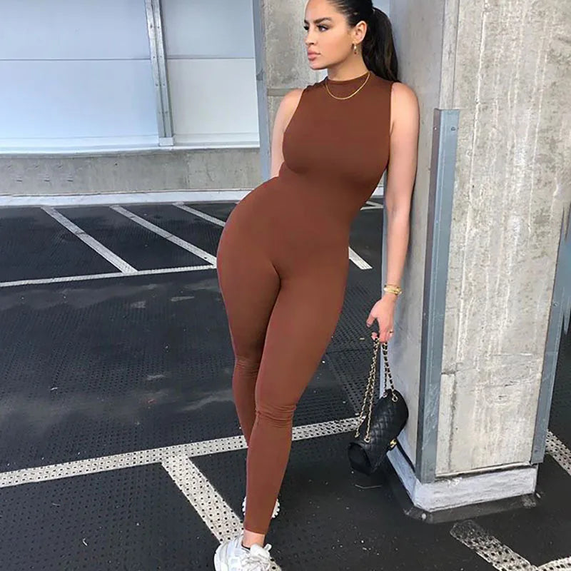Pencil Jumpsuit Women New Full Seasons Casual Fitness Sporty Playsuit Sleeveless Slim Activewear All In One Jumpsuit Clothing
