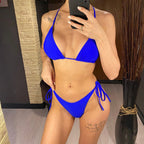 7 Farben Neckholder Brasilianischer Bikini Damen Bademode Weiblicher Badeanzug Zweiteiliges Bikini-Set Gepolsterter Badeanzug Damen V3536
