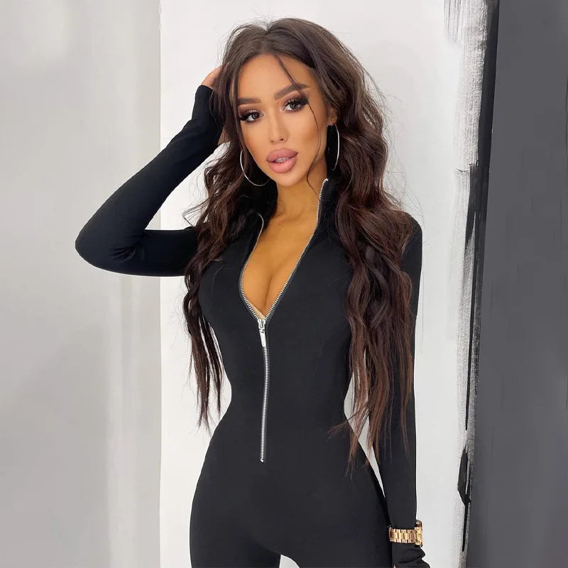 Fitness-Outfit Damen, lässig, sportlich, Workout-Reißverschluss-Jumpsuit, Damen-Overall, langärmelig, eng anliegend, Aktivitätskleidung, Oberteile