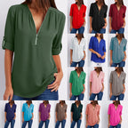 2024 Qualität Heißer Verkauf Plus Size Tiefer V-Ausschnitt Damenbluse Chiffon Coole lockere Hemd Mode Freizeit Damen Tops Sexy Reißverschluss Pullover