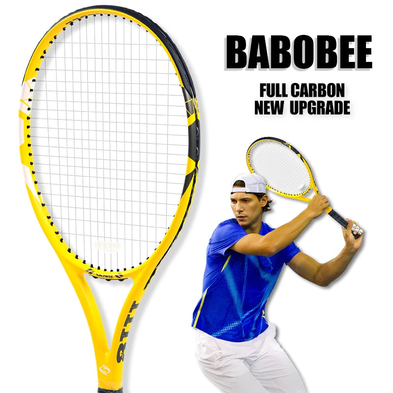 BaboBee 100% Full Carbon Fibre Premium Professional Tennis Racket Free Bag & Overgrip, 55-65lbs Threaded, Ultra-light 265±5g
