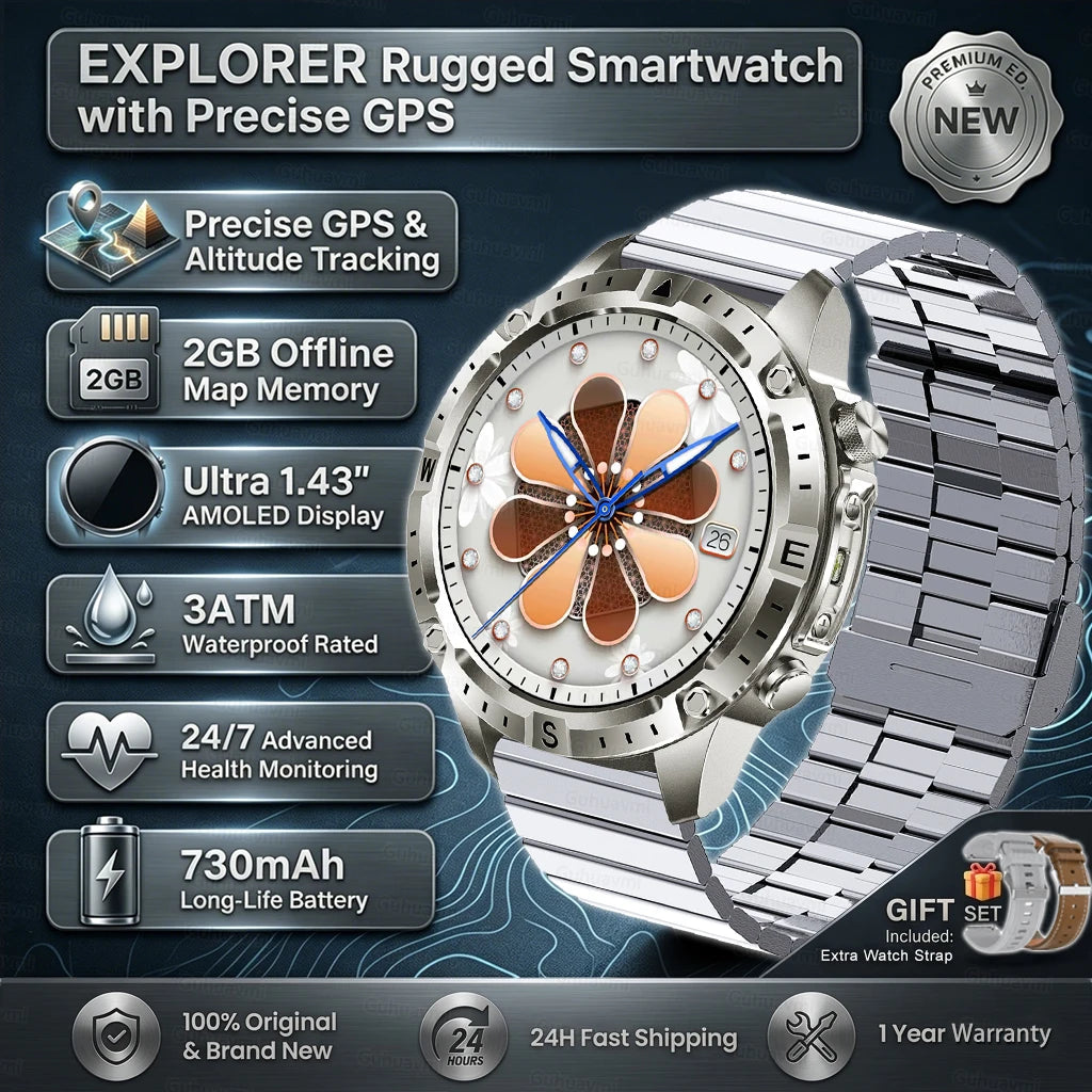 2026New Military T-Rex3 GPS Map Navigation Smart Watch 2GB RAM 1.43-inch AMOLED Screen 30M Waterproof Call Sports Smartwatch Men