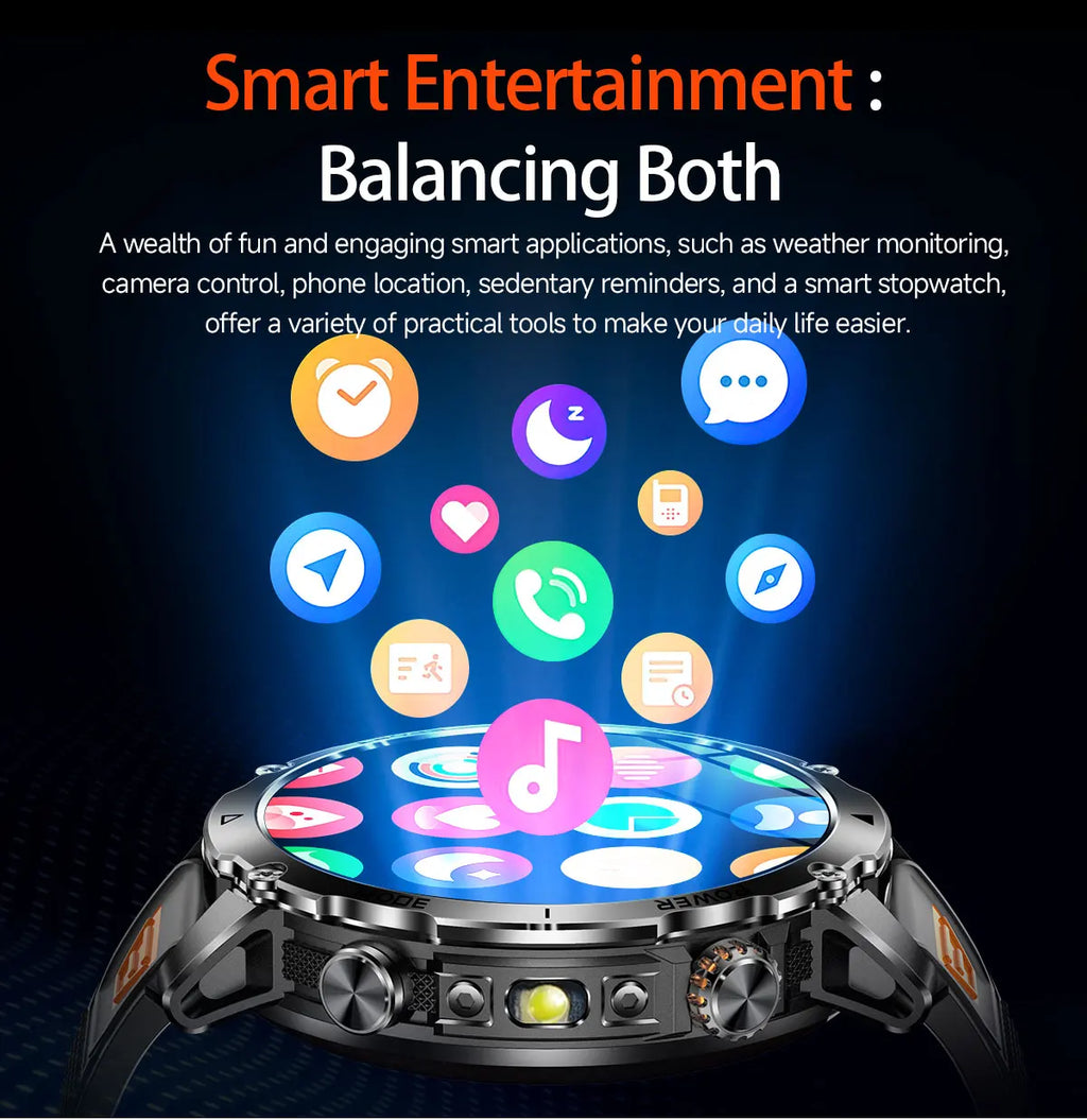 2026 Neue TANK Ultra 1400mAh Akku Militär Smartwatch 10ATM Wasserdicht Herzfrequenz Taktische LED Taschenlampe Herren Sportarmband