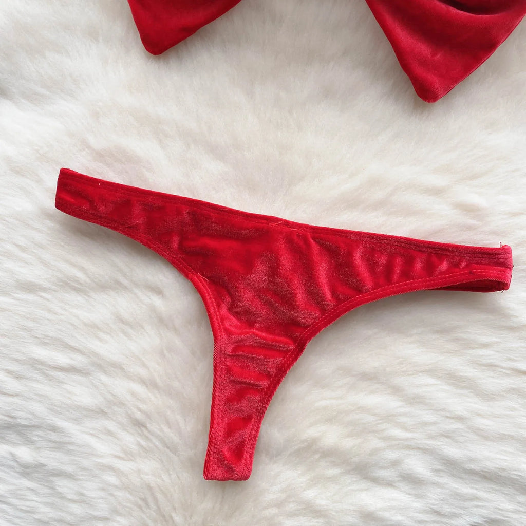 SINGREINY Weihnachten Erotische Dessous Anzüge Damen Trägerlos Eng Anliegend Kurze Nachtwäsche Mode Samt Schleife Sinnliche Unterwäsche Sets