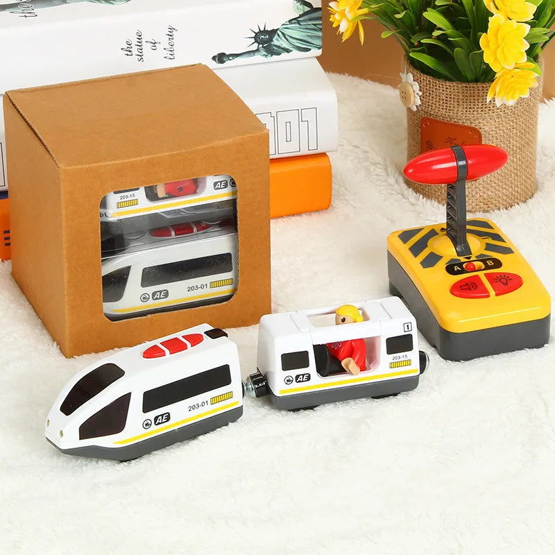 RC Elektrische Eisenbahn Spielzeugset für Kinder, Auto-Druckguss-Steckspielzeug, passend für Standard-Holzeisenbahn, batteriebetriebenes Weihnachts-Tremset