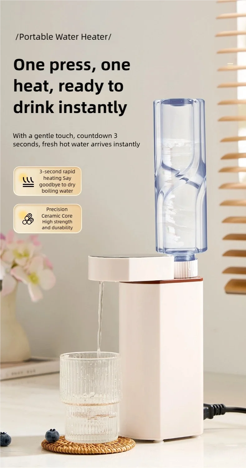 2000W Sofort-Heißwasserspender, 3-Sekunden-Schnellerhitzung, kompatibel mit Mineralwasser/Flaschenwasser, tragbarer Wasserspender