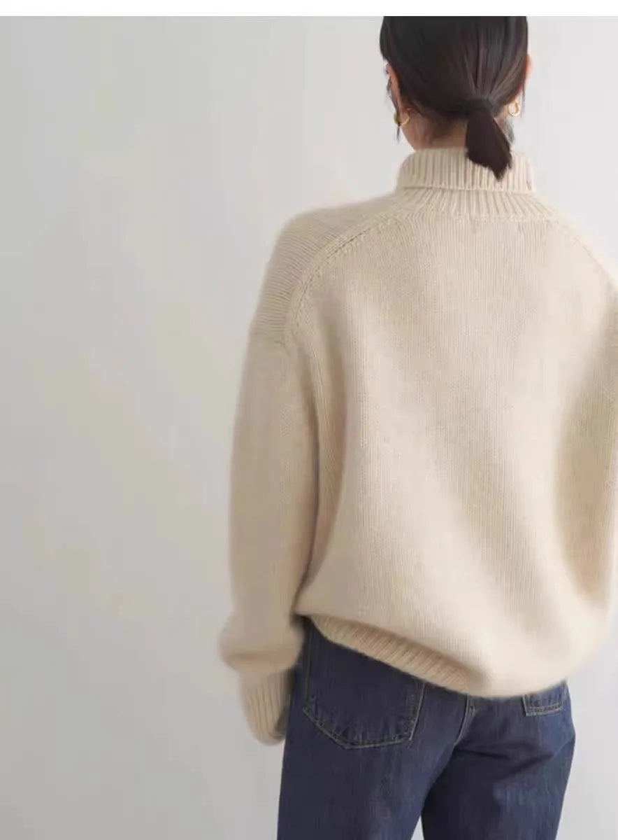 2024 Herbst und Winter Neuer dicker Kaschmirpullover Damen Rollkragenpullover Warm Locker Gestrickter Basispullover Jacke Oberteile