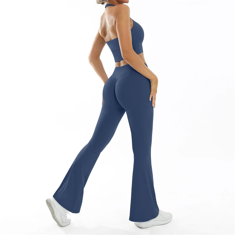 Scrunch-Sportanzug Damen Yoga-Set Gymnastik-Kleidung Sexy Sport-BHs und Schlaghosen-Sets Fitness-Outfits Damen Trainingskleidung