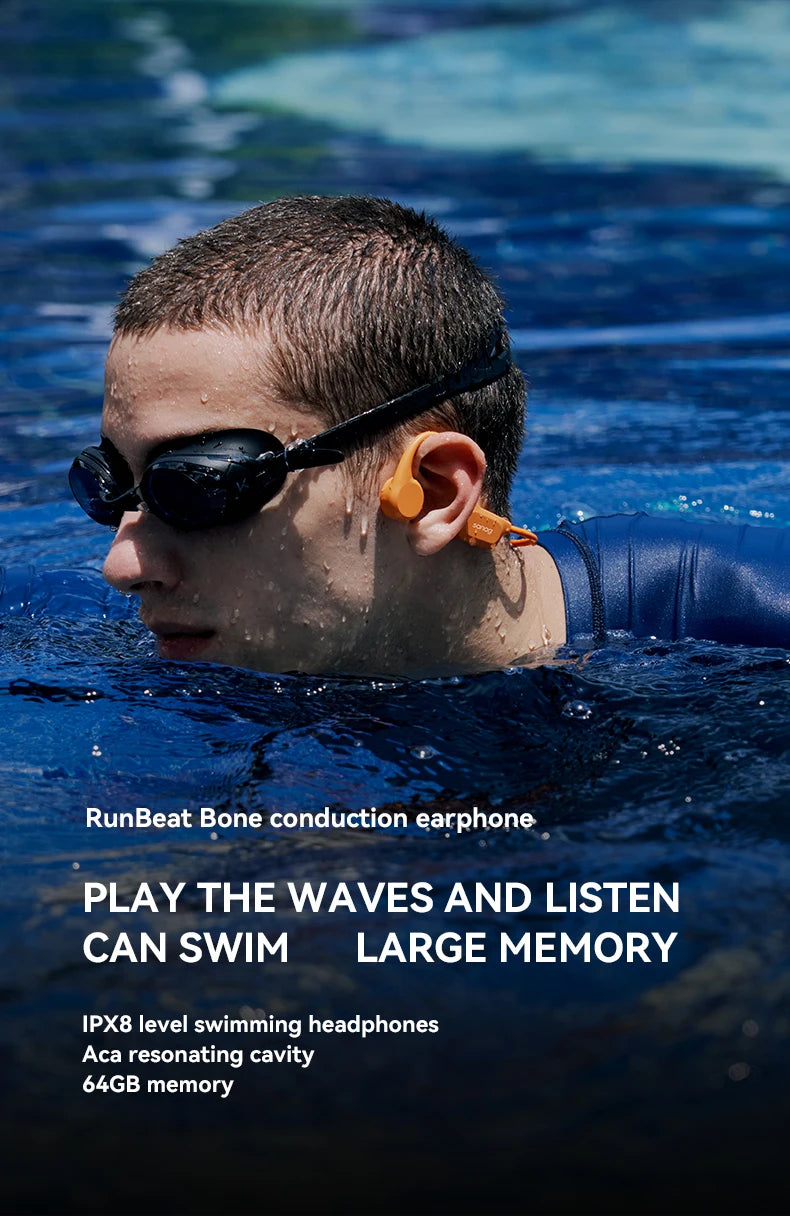 Sanag B60S Knochenschall-Kopfhörer IPX8 Schwimmen Bluetooth Kopfhörer Kabelloses Headset 32GB/64GB MP3 mit Mikrofon Ohrhörer