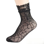 5 Paar Blumen-Spitzensocken Dünne Atmungsaktive Kurze Socken Sommer Netz Lolita Fischernetz Damenstrümpfe Strumpfwaren