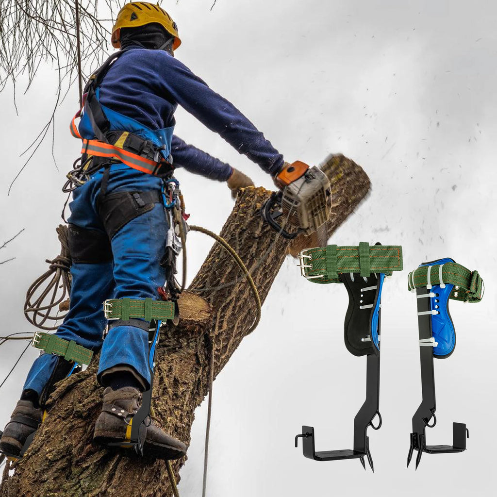 Baumkletterwerkzeuge mit Sicherheitsgurt 2M Seil 45# Stahl Breites Fußpedal Bequemes Set zum Obstpflücken, Dschungelüberleben, Schwarz