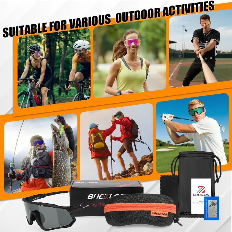 BUCKLOS Polarisierte Fahrradbrille UV400 Rennrad-Mountainbike-Brille TR-90 Rahmen Winddichte Outdoor-Sportbrille Fahrradteile