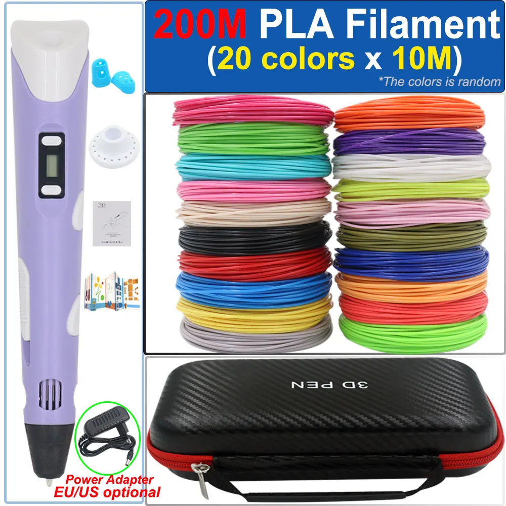 Kinder 3D-Stift 3D-Zeichnung Druckstift mit LCD-Bildschirm Netzteil 200M PLA Filament Spielzeug Kinder Weihnachten Geburtstag DIY Geschenk