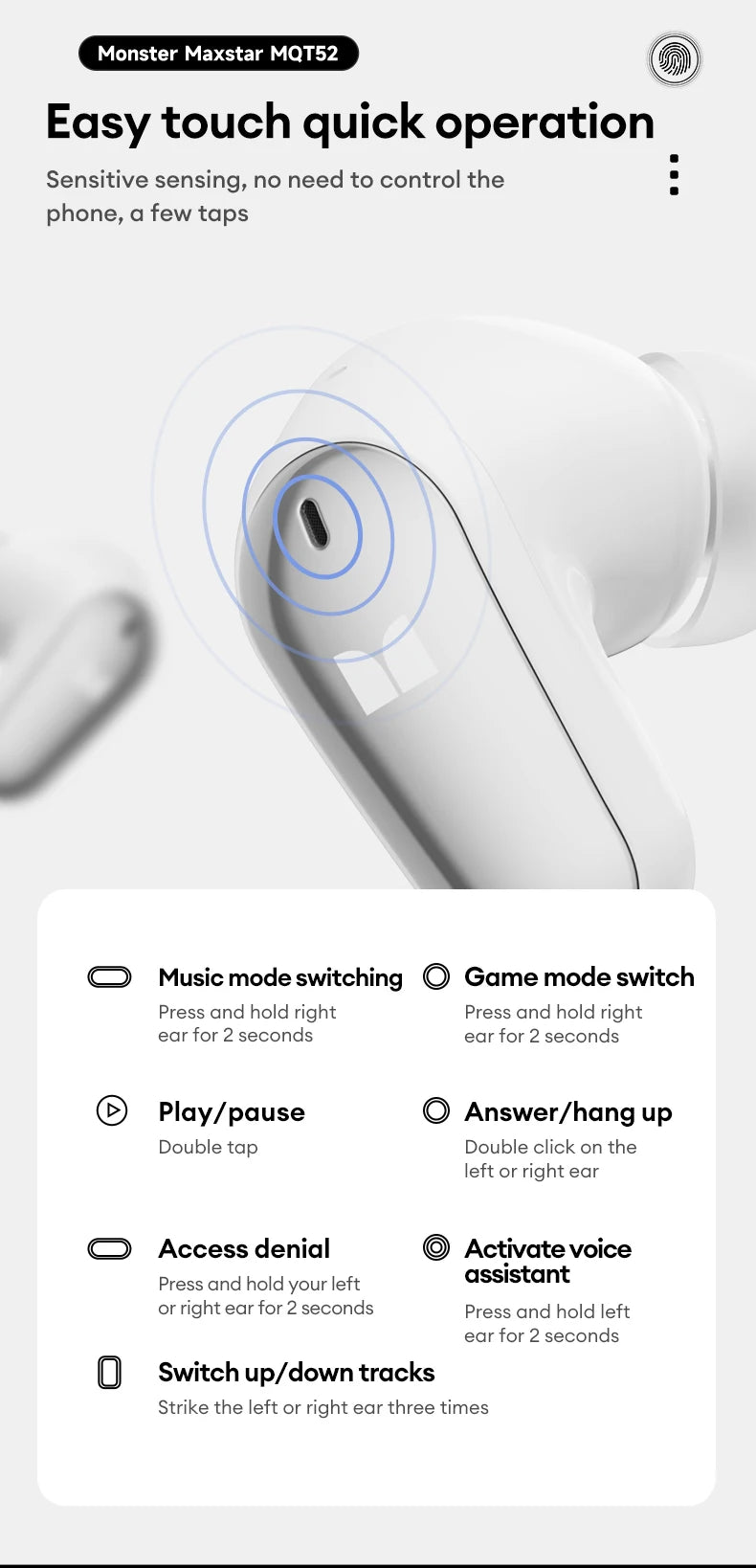Monster MQT52 Bluetooth 5.4 Wireless Kopfhörer 24 Std. Akkulaufzeit Stereo-Kopfhörer Niedrige Latenz Gaming Dual-Modus Headset Geschenk
