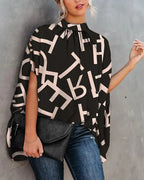 Lässige weite Damenbluse Mode Fledermausärmel Print Rundhals Shirts Top Frühling Sommer Büro Damen Blusen Elegante Oberteile 2024