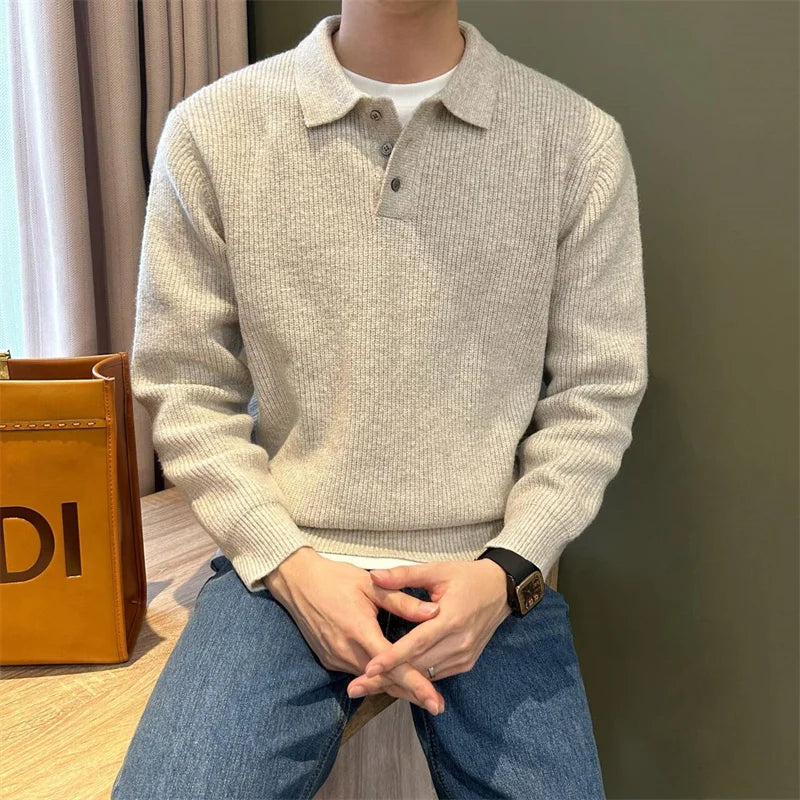 Herren Winter Norwegerpullover Einfarbig Polo Rollkragen Gestrickte Pullover Lässige Retro Warme Strickwaren Elegante Y2K Streetwear Jersey Hombre Hauptbild