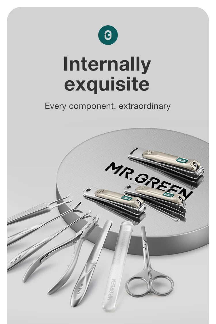 MR.GREEN Premium Maniküre-Set: Profi-Edelstahlwerkzeuge mit klaren Linien & reisefertigem Design, tragbare Tasche