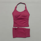 2-teiliges Sportset Damen Rückenloses Tanktop Hohe Taille Scrunch Nahtlose Shorts Fitnesskleidung Activewear Trainingssets Gym Anzug