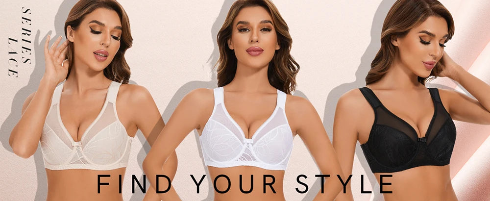 Sheroine Plus Size Women's Lace Floral Minimizer Bra, Underwire Full Coverage Unpadded Bras for Women Lifting Support Comfort