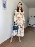 Frühling Sommer Damen Maxikleider Casual Langarm Geblümt O-Ausschnitt Damen Boho Strandparty Langes Kleid Mujer Vestidos