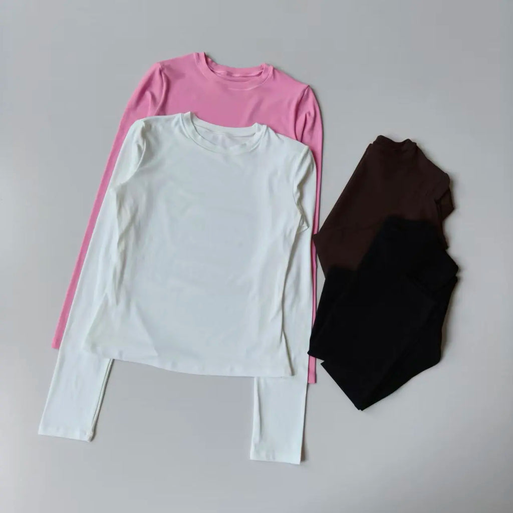 Nahtlose Sport-Langarmshirts Damen Lässiges Outdoor Top Gym Fitness Bekleidung T-Shirt Yoga Shirt Push Up Workout Kleidung Damen