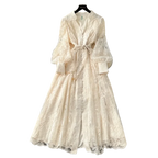 Frühlings-Herbst Französisches High-End Damenkleid Neue Spitze Stickerei V-Ausschnitt Laternenärmel Einreiher Party Geburtstagskleid C192
