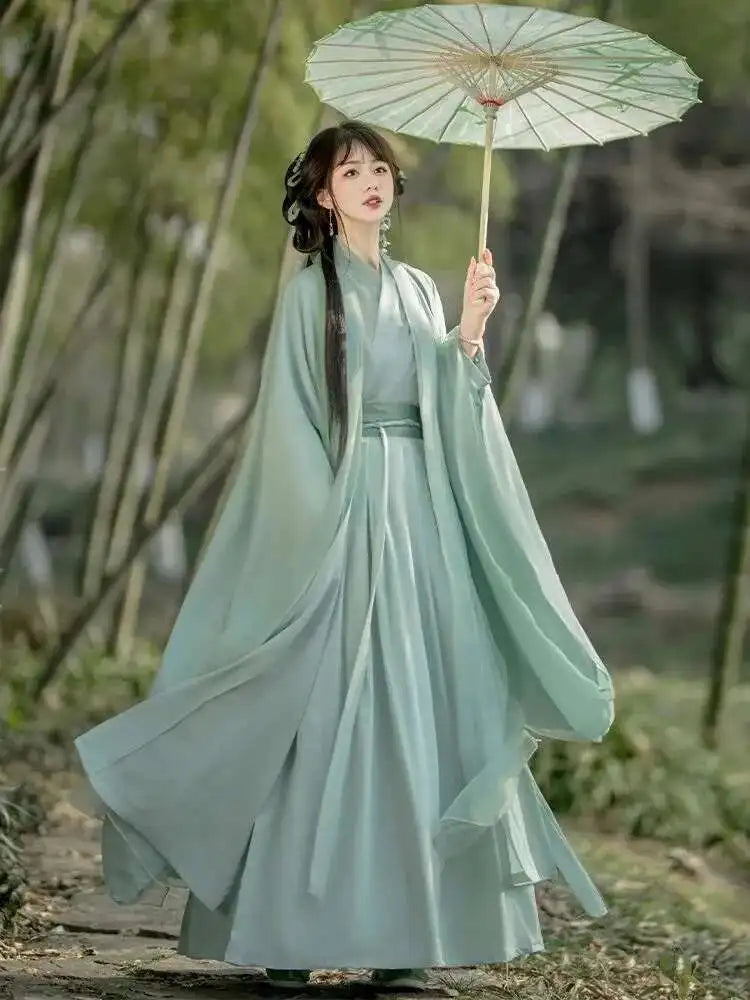 China Traditionelle Hanfu Damen Abendkleider Elegante Feenrock Weite Große Ärmel Elegantes Kleid Bankett Tanz Kleidung Frühling