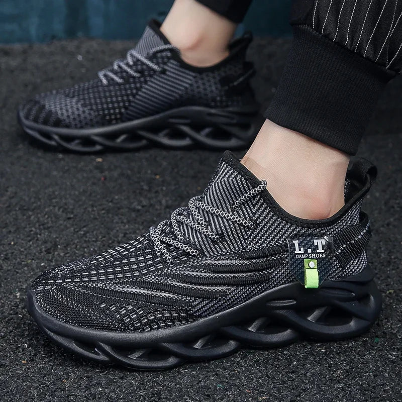 YRZL Herren Sportschuhe Laufen Schwarz Jogging Freizeit Sneaker Outdoor Atmungsaktives Mesh Damen Leichte Stoßdämpfung Schwarz Tennis