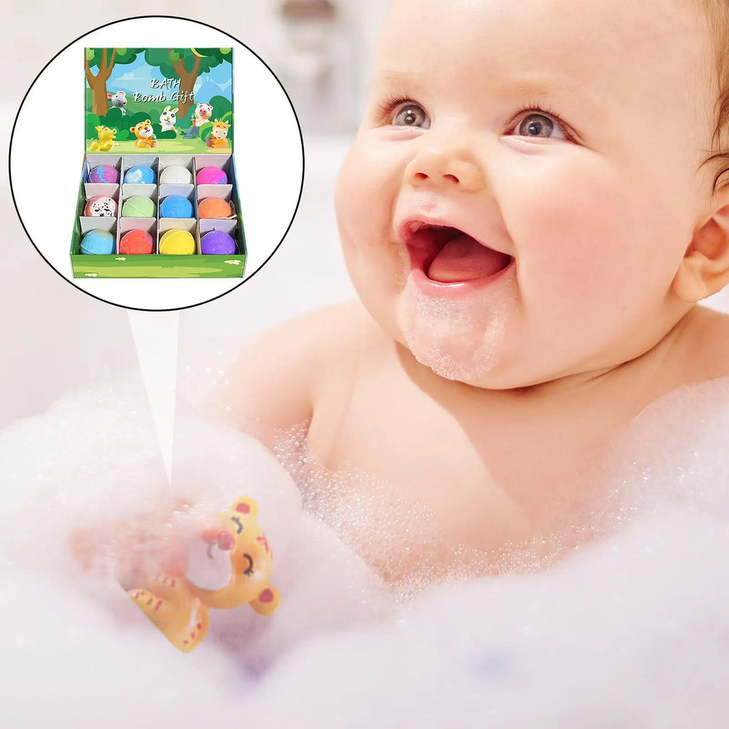 12 Stück Kinder-Badebomben mit Überraschungs-Meerestierspielzeug im Inneren, Ocean-Badesalzbälle, einzigartig, lindert Müdigkeit, sichere Inhaltsstoffe