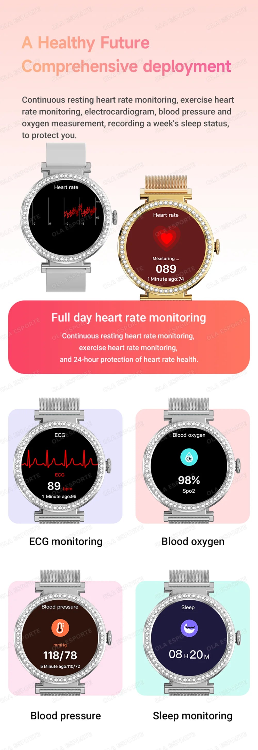 Fashion Zircon Smartwatch 1,46" AMOLED Bildschirm 5.4 Bluetooth Anruf Herzfrequenz Temperaturüberwachung Damen Smartwatch Schrittzähler