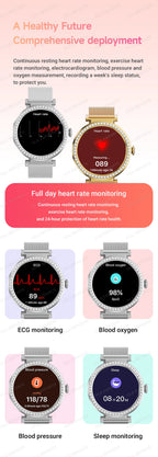 Fashion Zircon Smartwatch 1,46" AMOLED Bildschirm 5.4 Bluetooth Anruf Herzfrequenz Temperaturüberwachung Damen Smartwatch Schrittzähler