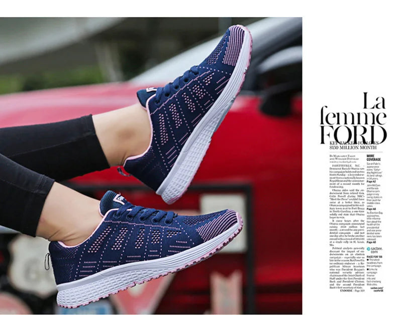 Damen Freizeitschuhe Mode Atmungsaktive Walking Mesh Flache Schuhe Sneakers Weiß Damen Fußbekleidung